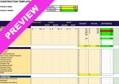 Construction Project Budget Free Template 