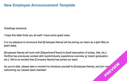 New Employee Announcement Email Template